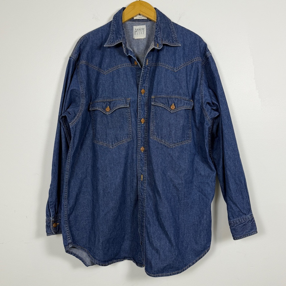Vintage Style Western Workwear Cowboy Denim Button Down Shirt Men Large Yoke